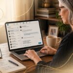 Mature woman working in her LinkedIn page