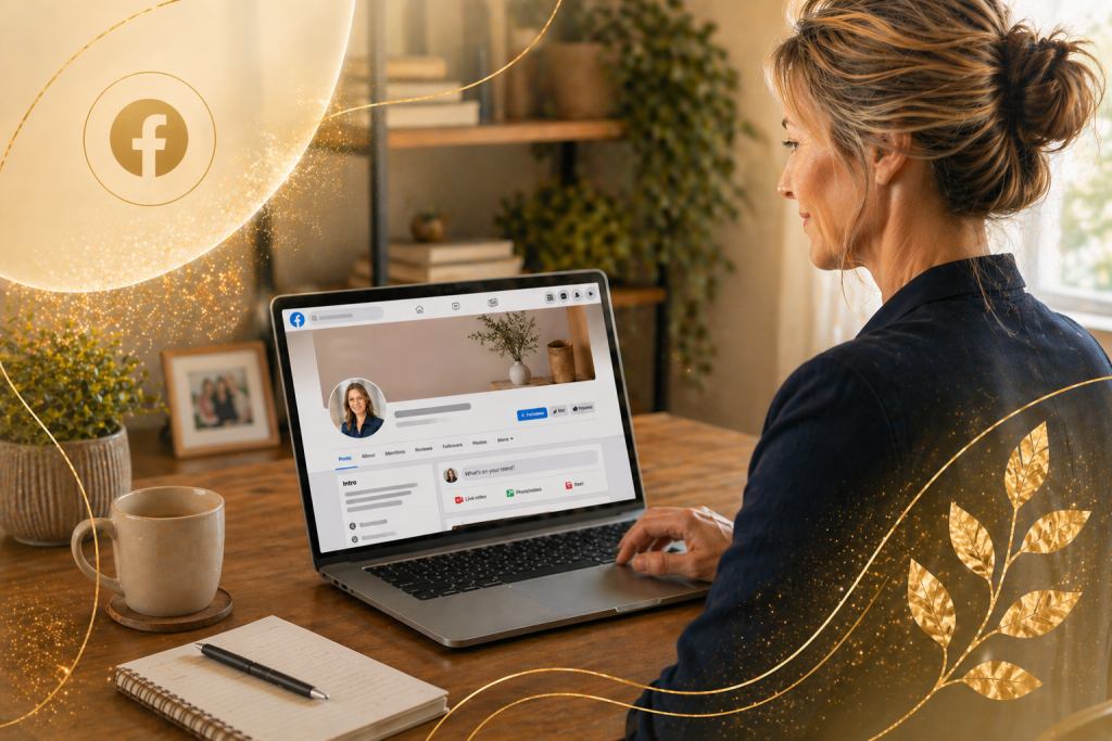 Mature woman looking at the laptop screen and working online