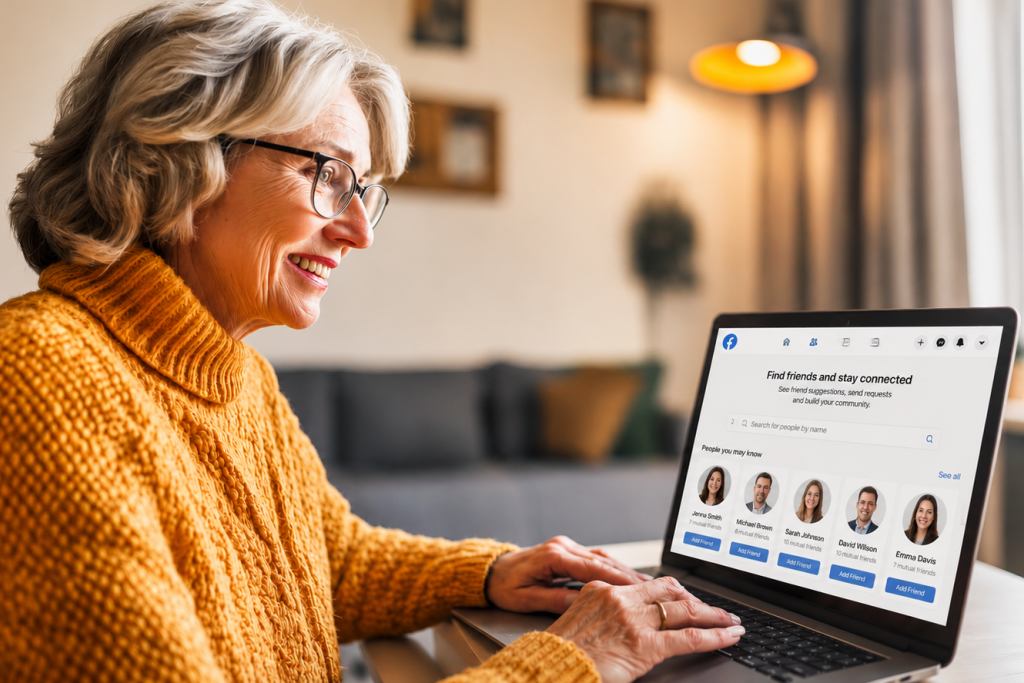 Mature woman looking at a business page online
