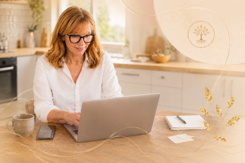 Mature woman connection her business online