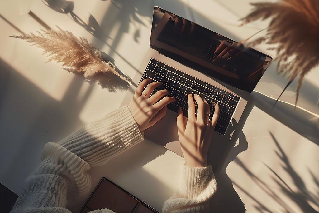 Mature woman sitting with laptop
