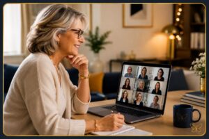 woman talking on a laptop in a face to face meeting
